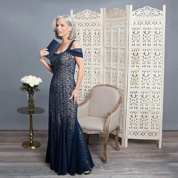 Alex Evenings Long Cold Shoulder, Mother of The Bride Gown - Picture 3 of 8